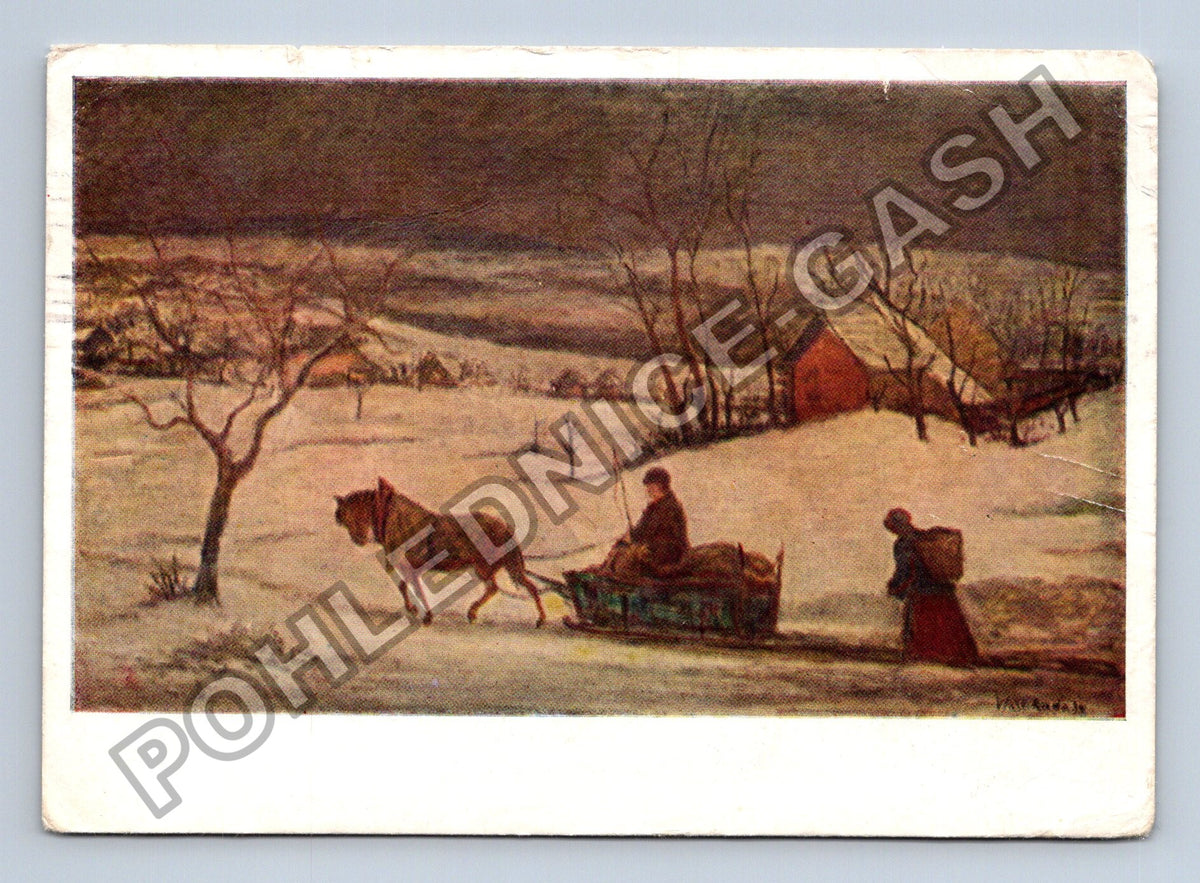 Pohlednice Zima v Podkrkonoší Radostné Vánoce 1950 (M41523)