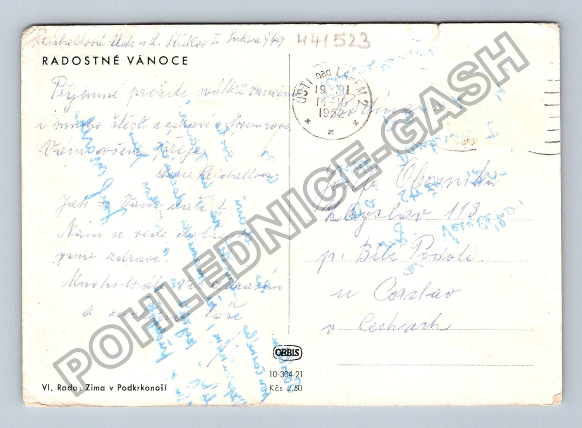 Pohlednice Zima v Podkrkonoší Radostné Vánoce 1950 (M41523)