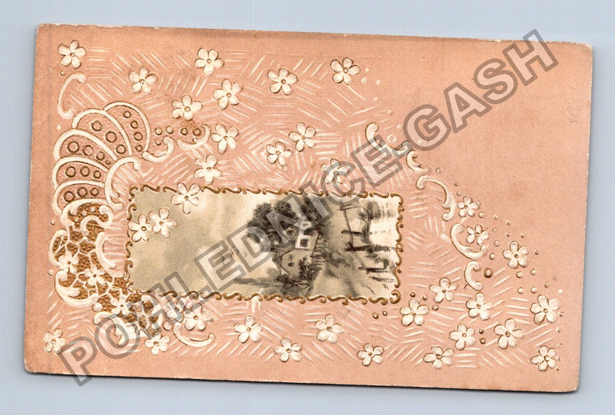 Pohlednice Francie dům u vody květinový ornament (M41582)