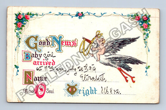 Pohlednice USA narození dítěte Good News 1919 (M41599)