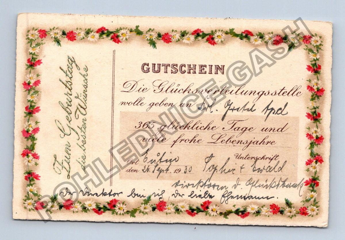 Pohlednice Německo Gutschein narozeniny 1930 (M41603)
