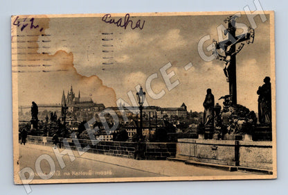 Pohlednice Praha Kříž na Karlově mostě 1940 (M4161)