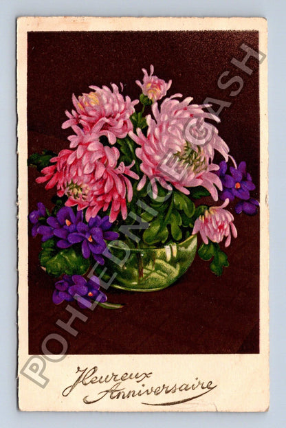 Pohlednice Francie květiny Heureux Anniversaire 1945 (M41677)
