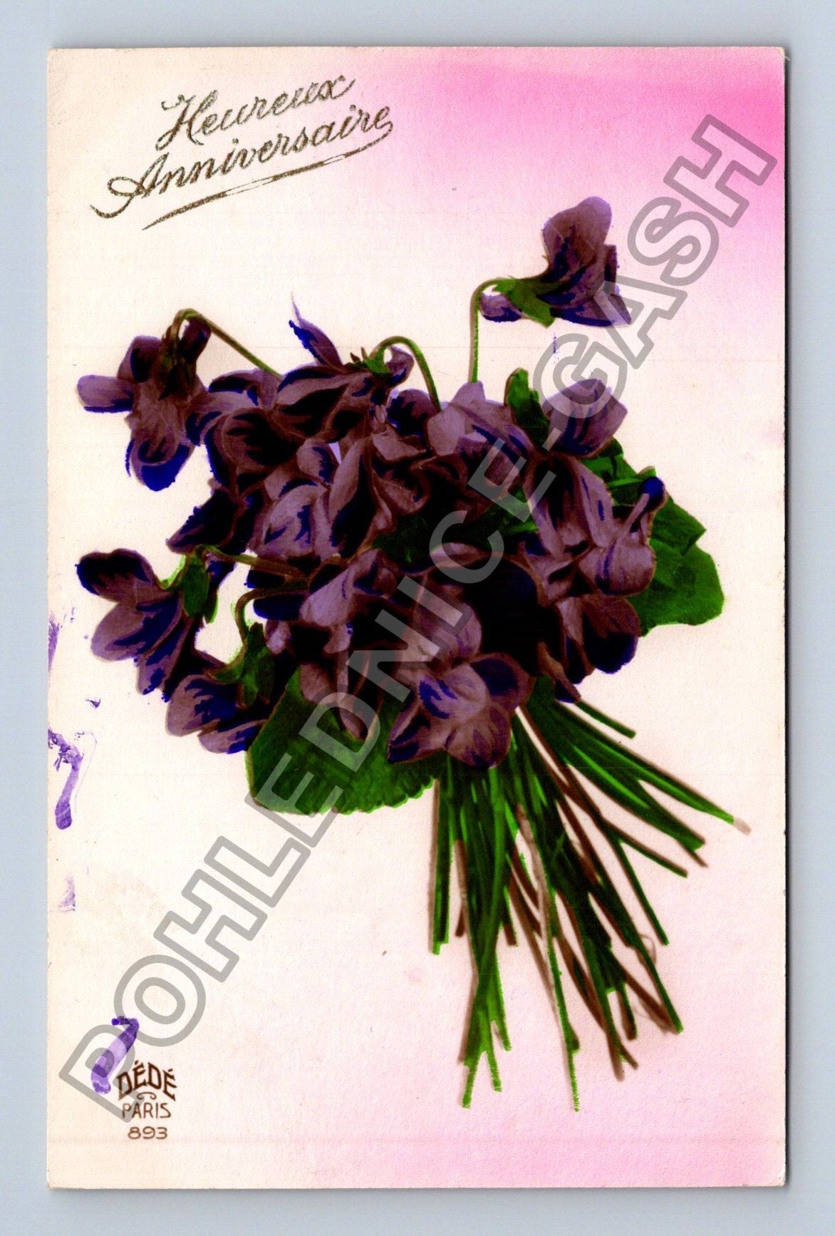 Pohlednice Francie kytice fialek Heureux Anniversaire (M41679)