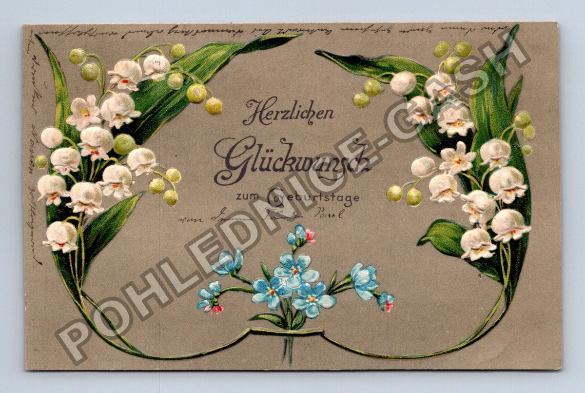 Pohlednice Německo konvalinky pomněnky Herzlichen Glückwunsch (M41698)