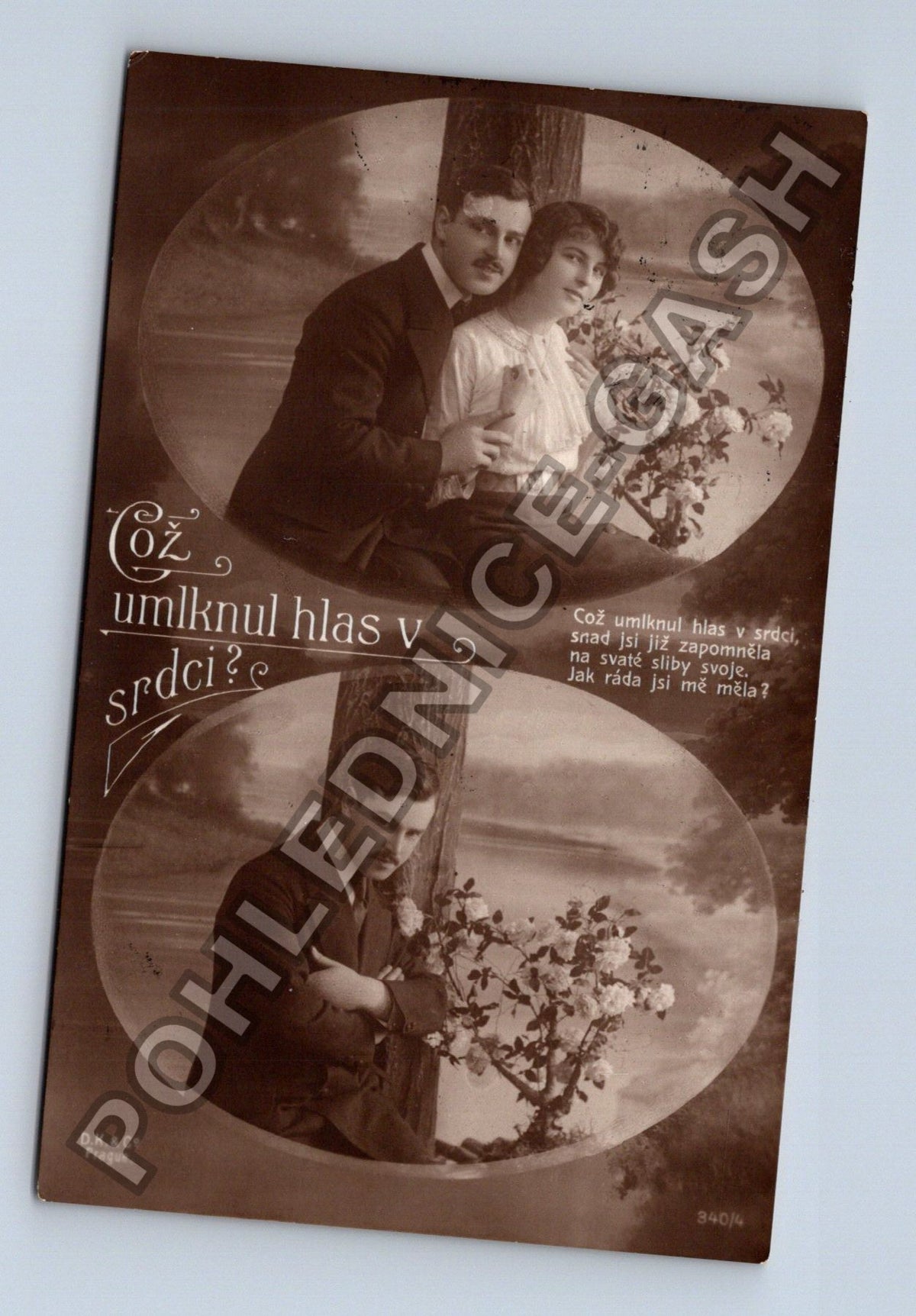 Pohlednice romantický motiv pár text Což umlknul hlas (M41704)