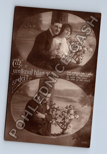 Pohlednice romantický motiv pár text Což umlknul hlas (M41704)