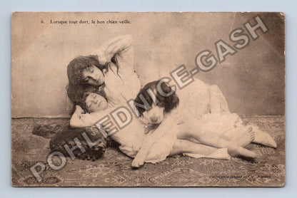 Pohlednice Francie žena dítě pes 1910 (M41706)