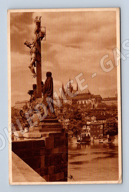 Pohlednice Praha Hradčany a Karlův most starý motiv (M4171)