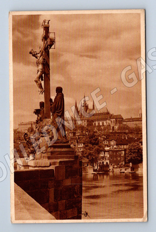 Pohlednice Praha Hradčany a Karlův most starý motiv (M4171)