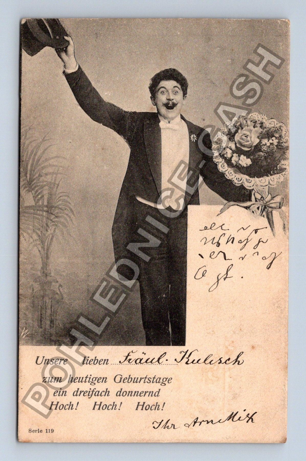 Pohlednice Německo muž s kyticí gratulace 1912 (M41722)