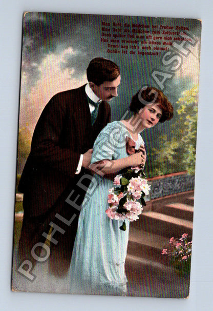Pohlednice Německo pár s květinami báseň Merseburg 1915 (M41730)
