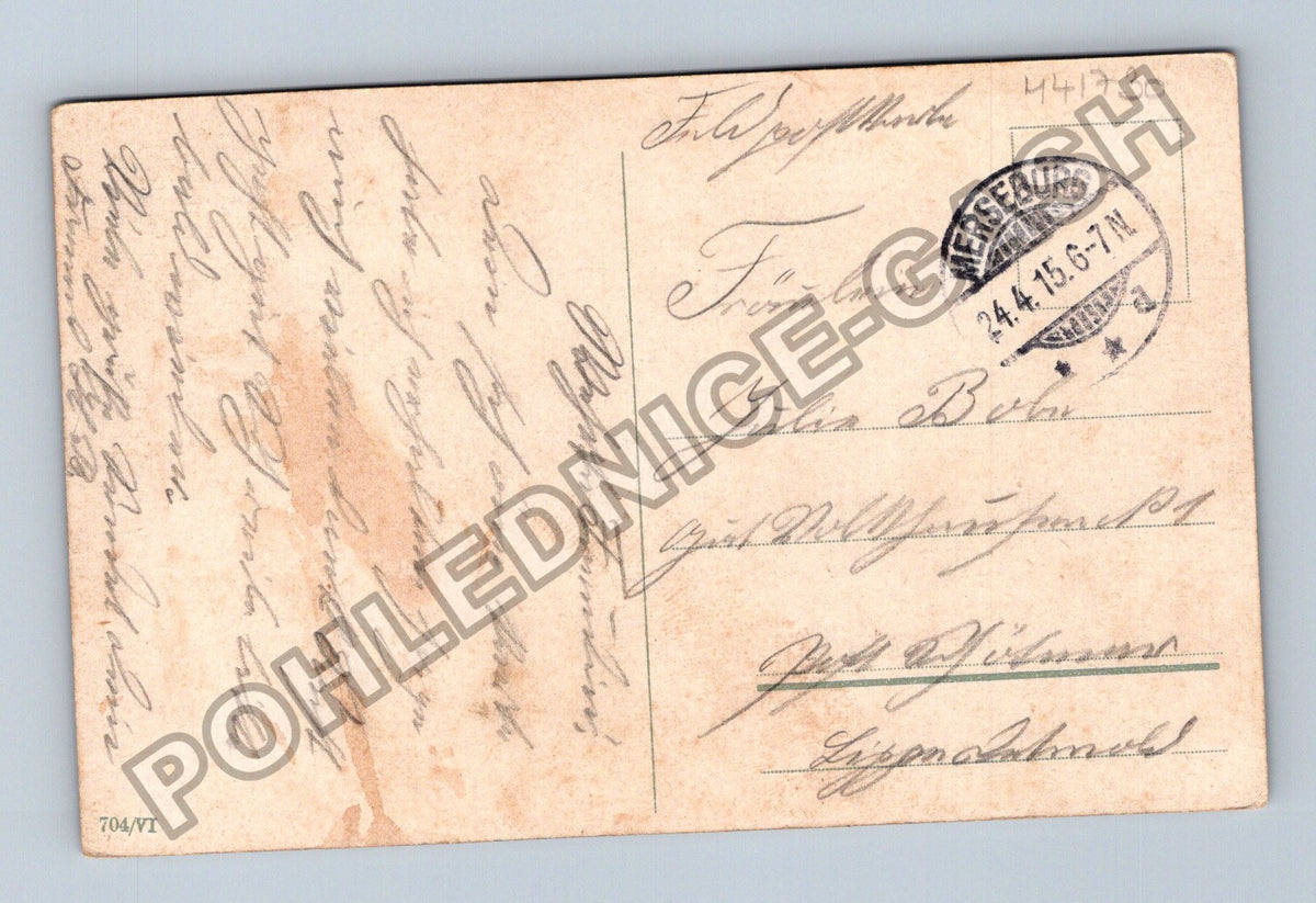 Pohlednice Německo pár s květinami báseň Merseburg 1915 (M41730)