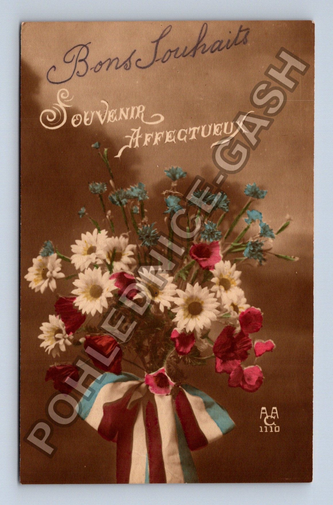 Pohlednice Francie kytice květin přání 1915 (M41762)