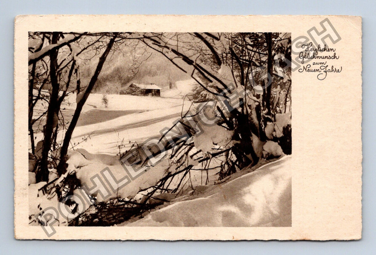 Pohlednice Německo zimní krajina chata 1936 (M41792)