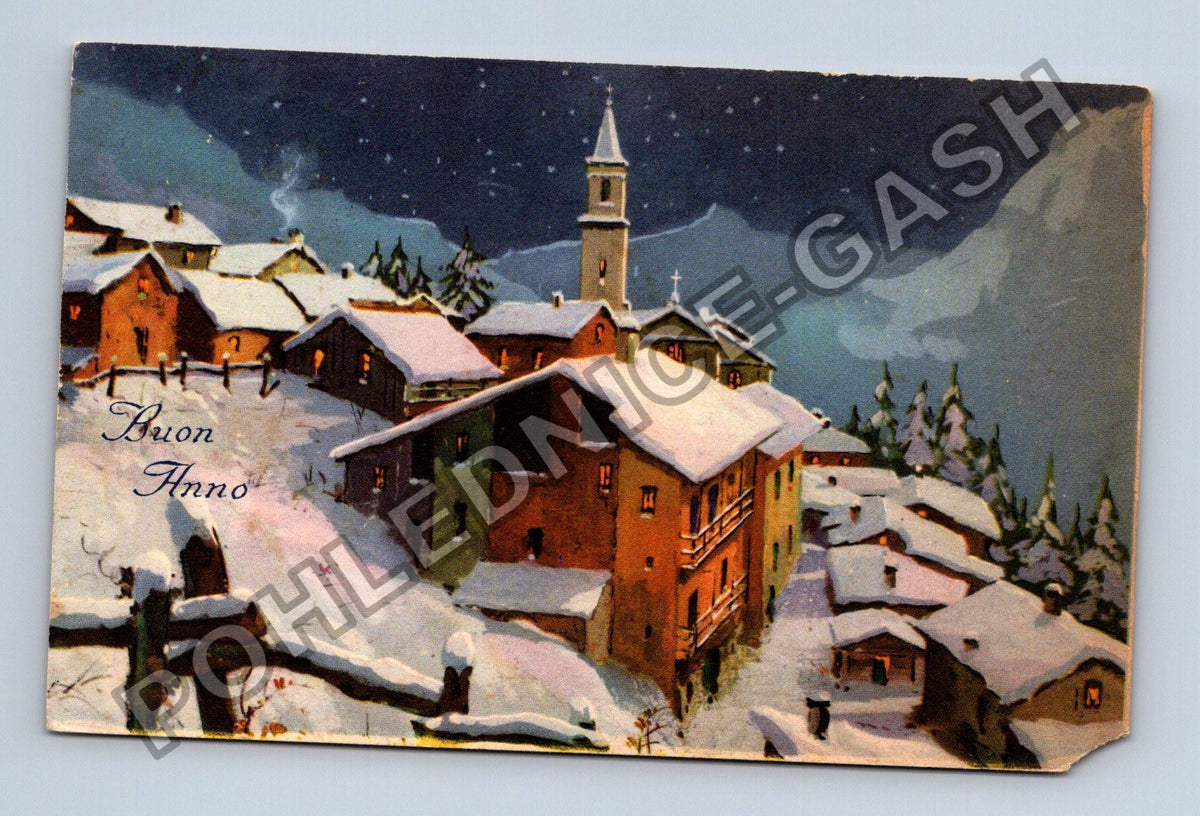 Pohlednice Itálie zasněžená vesnice Buon Anno 1953 (M41800)
