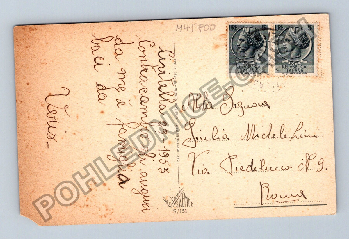 Pohlednice Itálie zasněžená vesnice Buon Anno 1953 (M41800)
