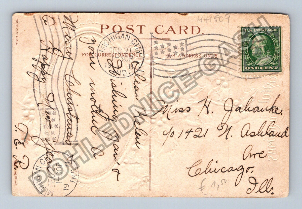Pohlednice Severní Amerika Vánoce zimní krajina 1909 (M41809)