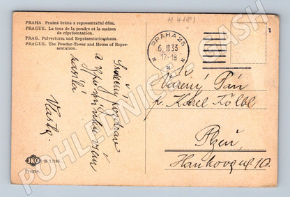 Pohlednice Praha Prašná brána a Obecní dům 1933 (M4181)
