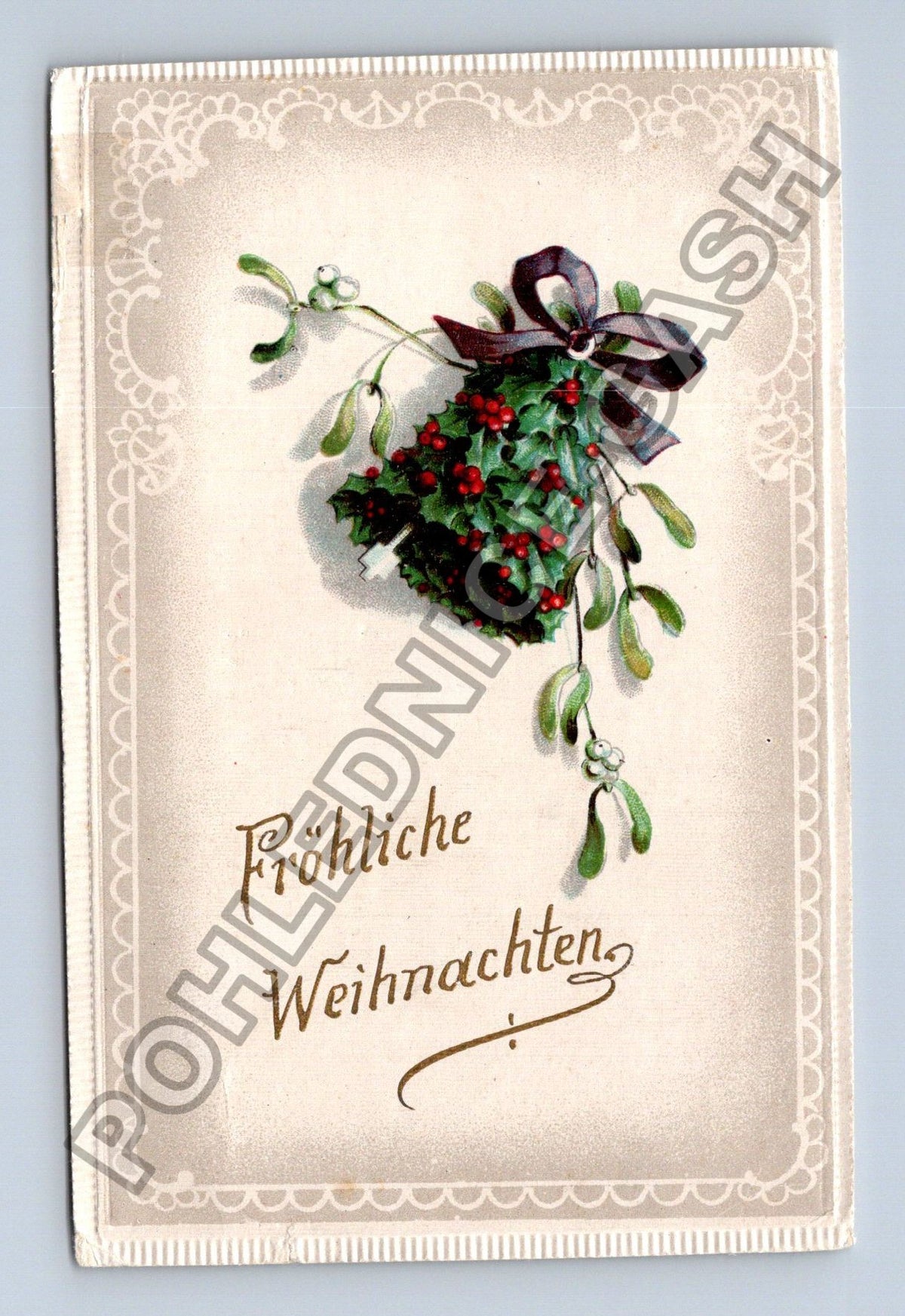 Pohlednice Fröhliche Weihnachten jmelí cesmína stuha (M41811)