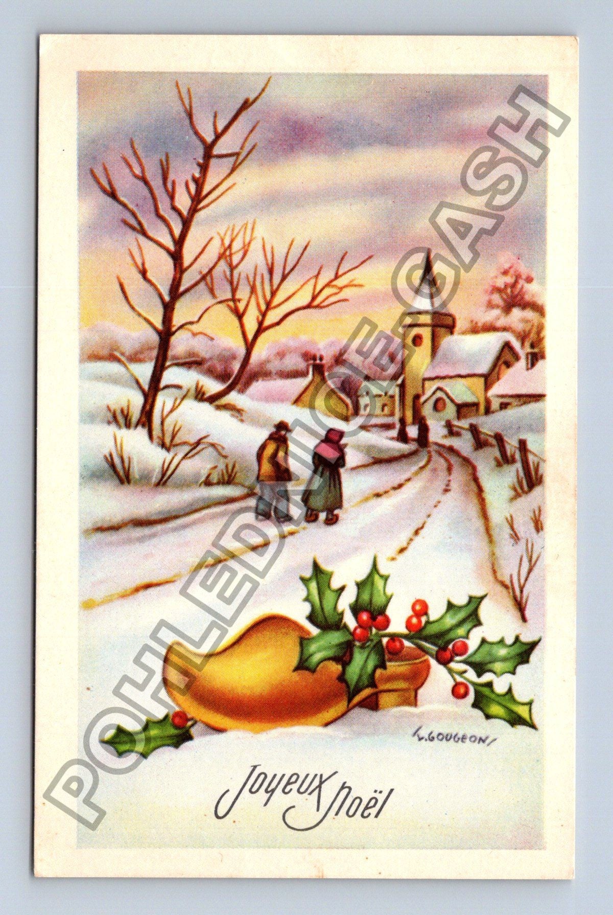 Pohlednice Francie Joyeux Noël zimní krajina dřevák (M41814)