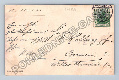 Pohlednice Německo Novoroční přání bankovky mince 1912 (M41830)
