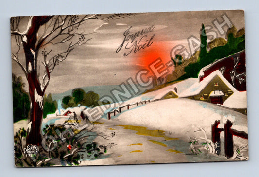 Pohlednice Francie zimní krajina Joyeux Noël 1930 (M41839)