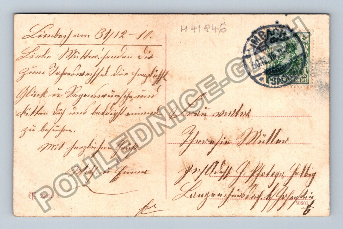 Pohlednice Rakousko Novoroční přání smrk zimní krajina 1910 (M41846)