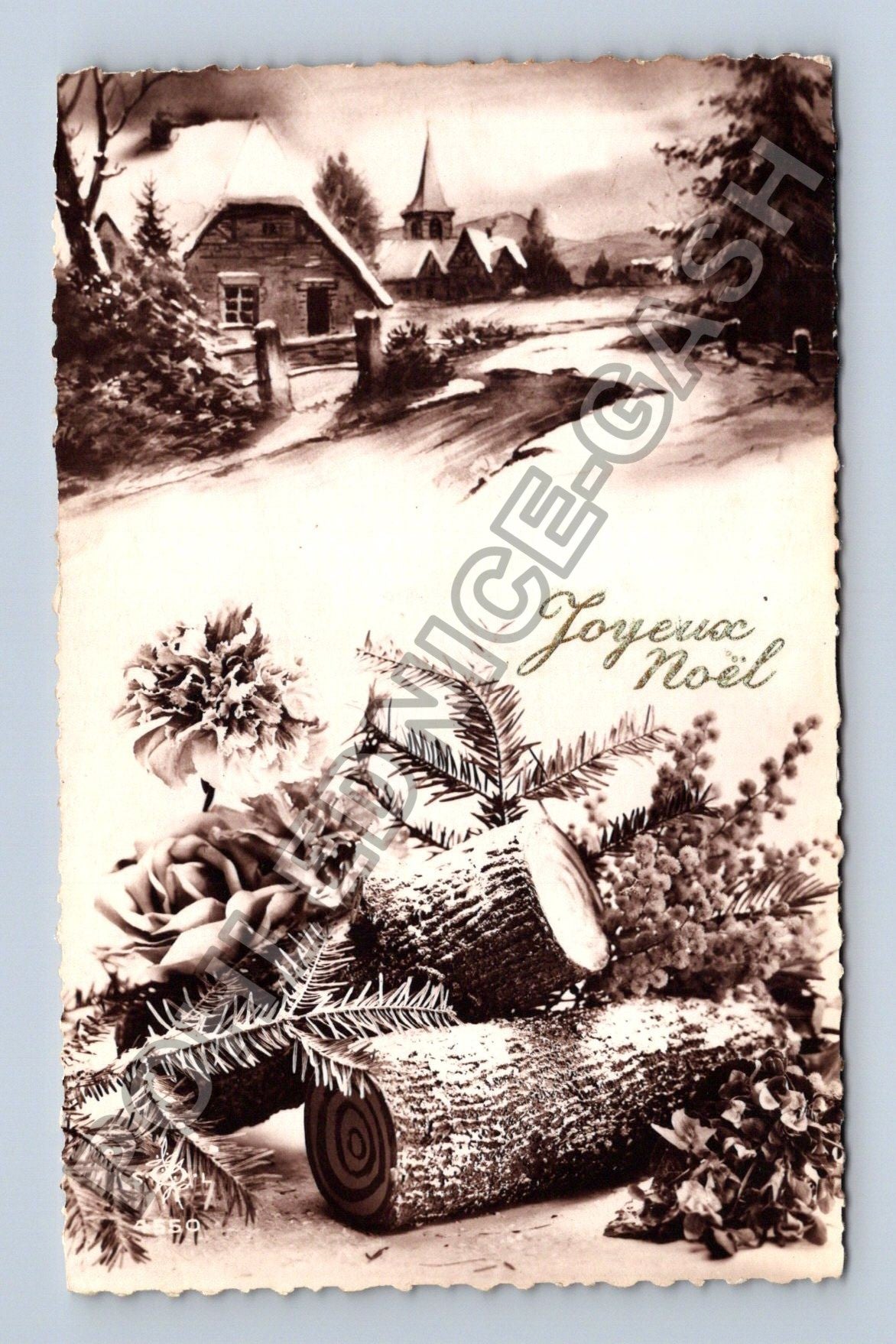Pohlednice Francie vánoční zimní krajina květiny (M41851)