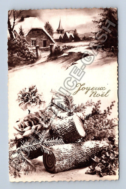 Pohlednice Francie vánoční zimní krajina květiny (M41851)