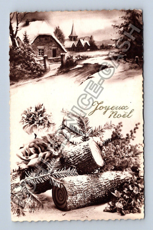 Pohlednice Francie vánoční zimní krajina květiny (M41851)