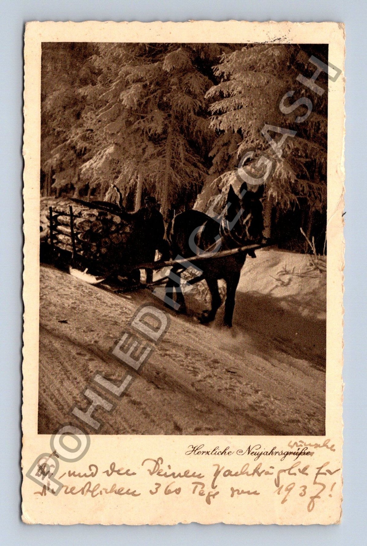 Pohlednice Německo zimní krajina s koňmi 1937 (M41868)