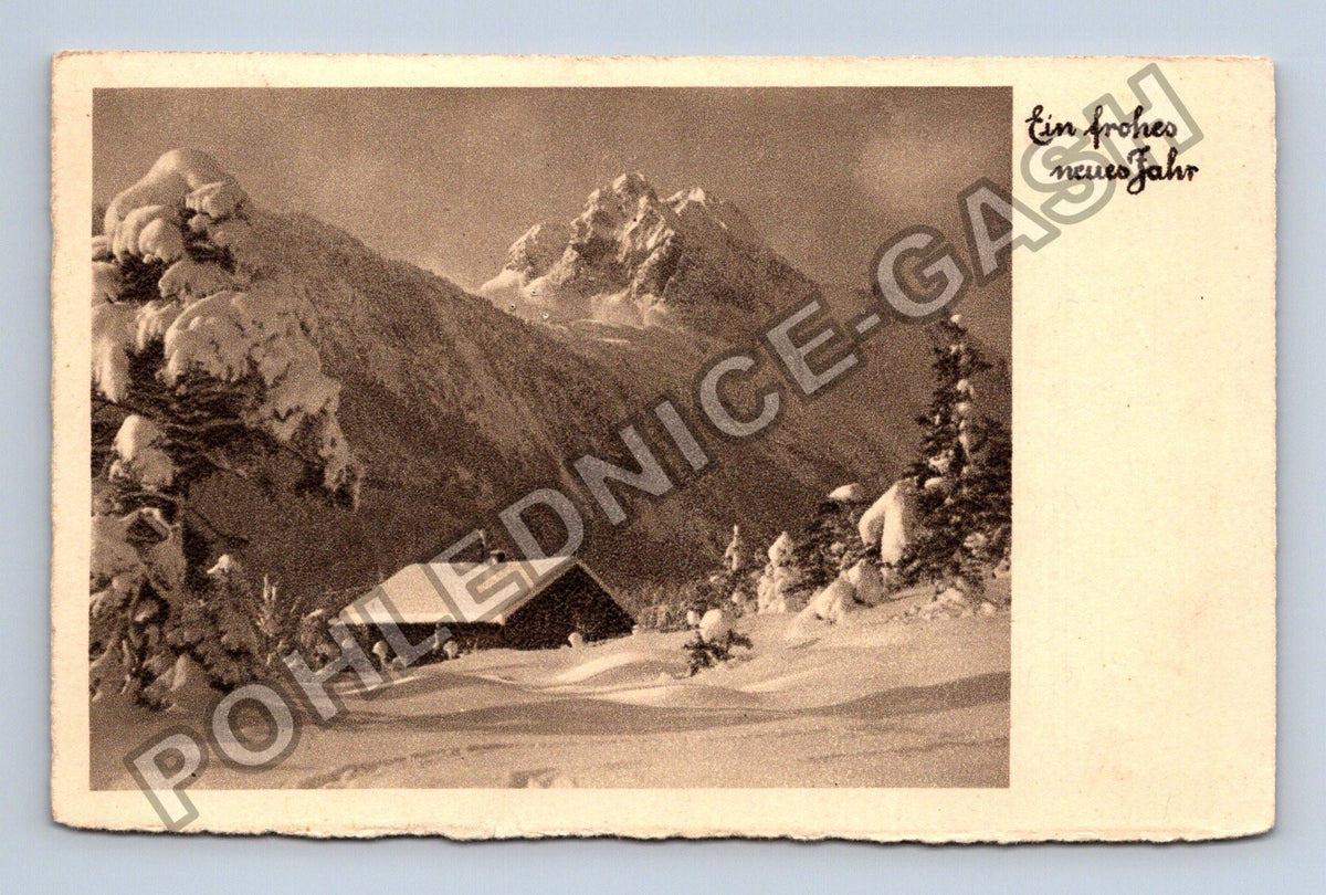 Pohlednice Německo zasněžená krajina chata hory 1940 (M41869)