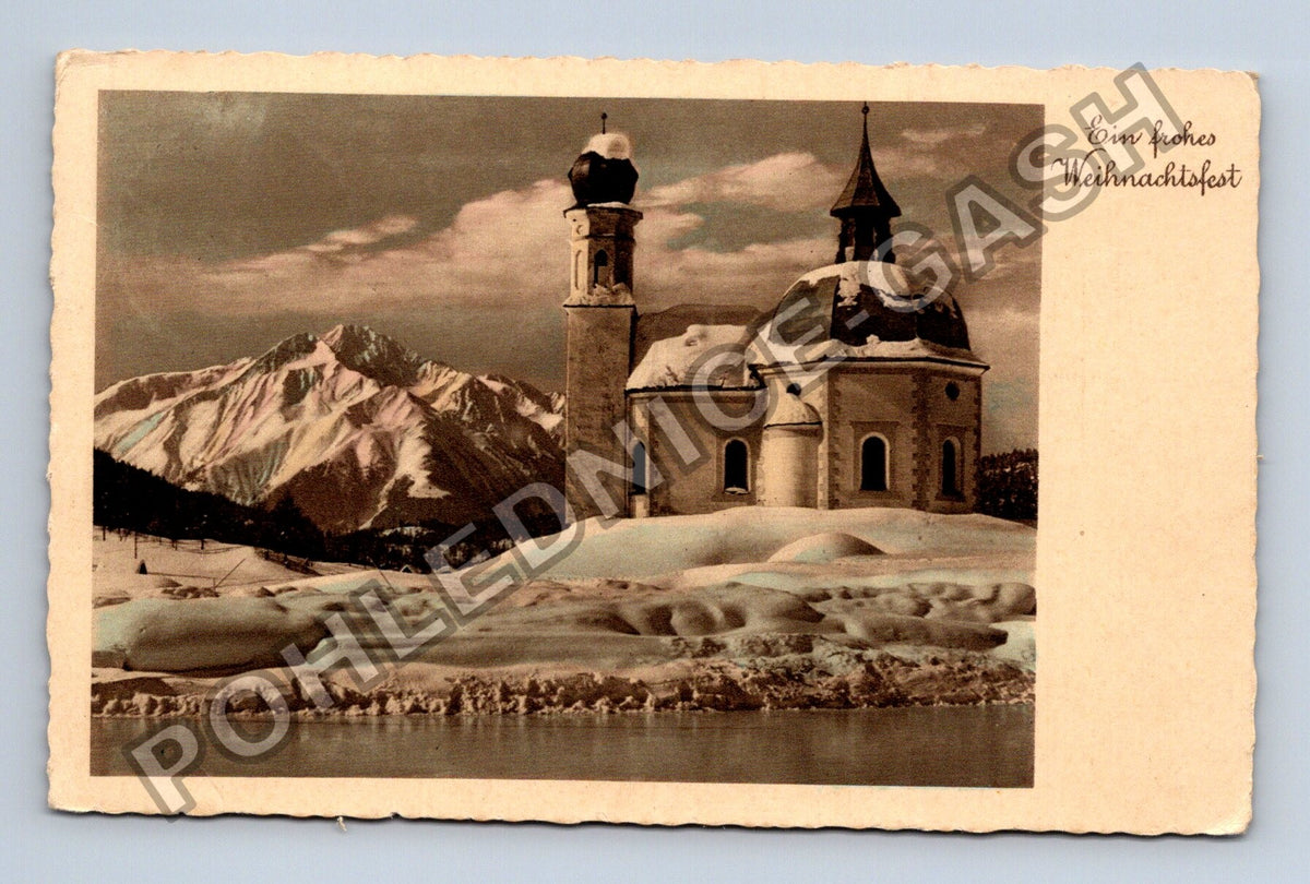 Pohlednice Německo kostel hory sníh Vánoce 1930 (M41870)