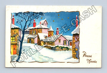 Pohlednice Francie zasněžená vesnice Nový rok (M41880)