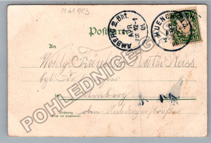 Pohlednice Velikonoce jehně s košíkem vajec 1901 (M41883)