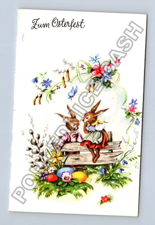 Pohlednice Zum Osterfest králíčci na lavičce (M41898)