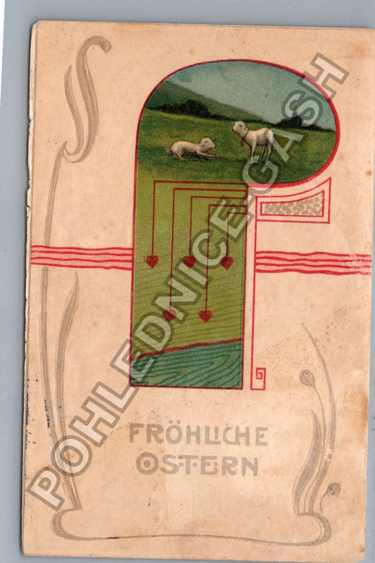 Pohlednice Německo Velikonoce jehňata Art Nouveau (M41900)
