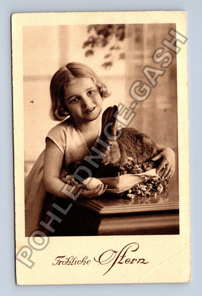 Pohlednice Německo dívka s králíkem Fröhliche Ostern 1935 (M41901)