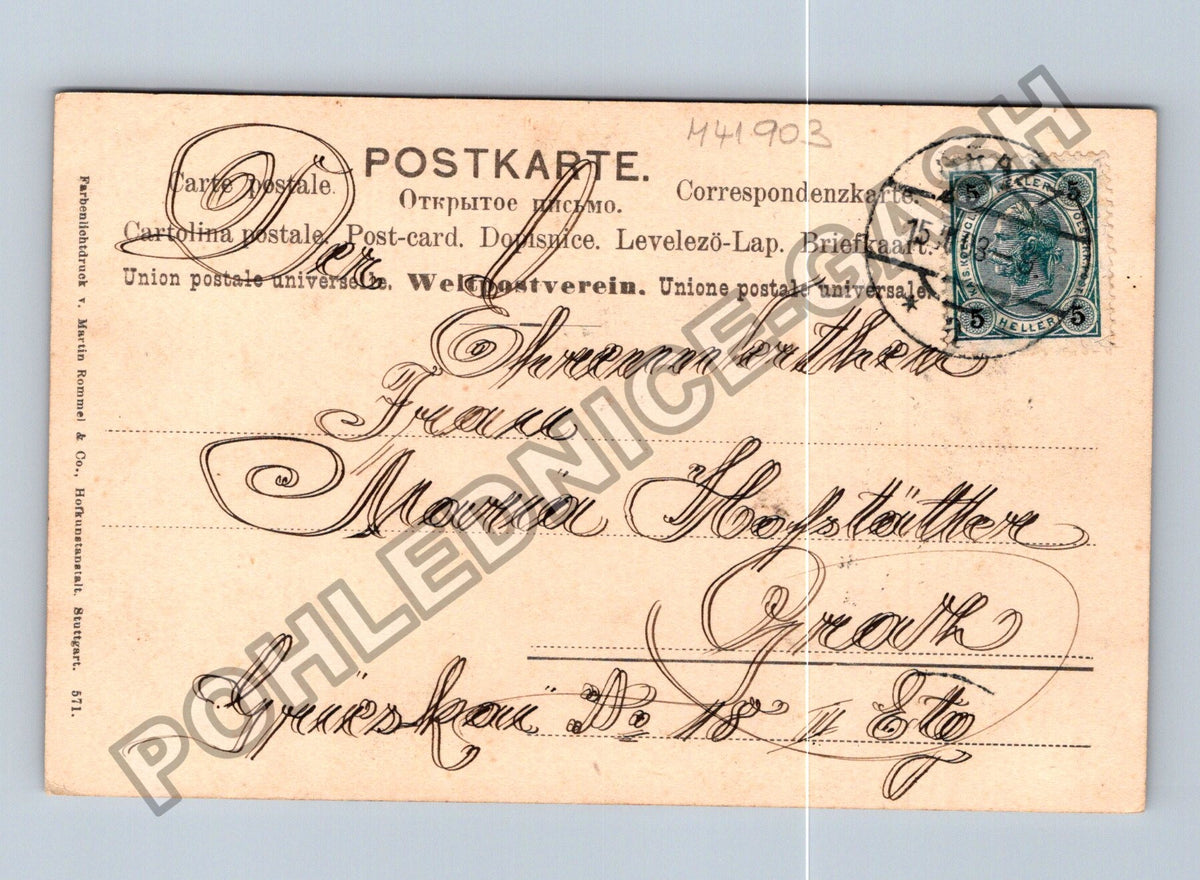 Pohlednice Rakousko Velikonoční přání fialky kočičky 1909 (M41903)