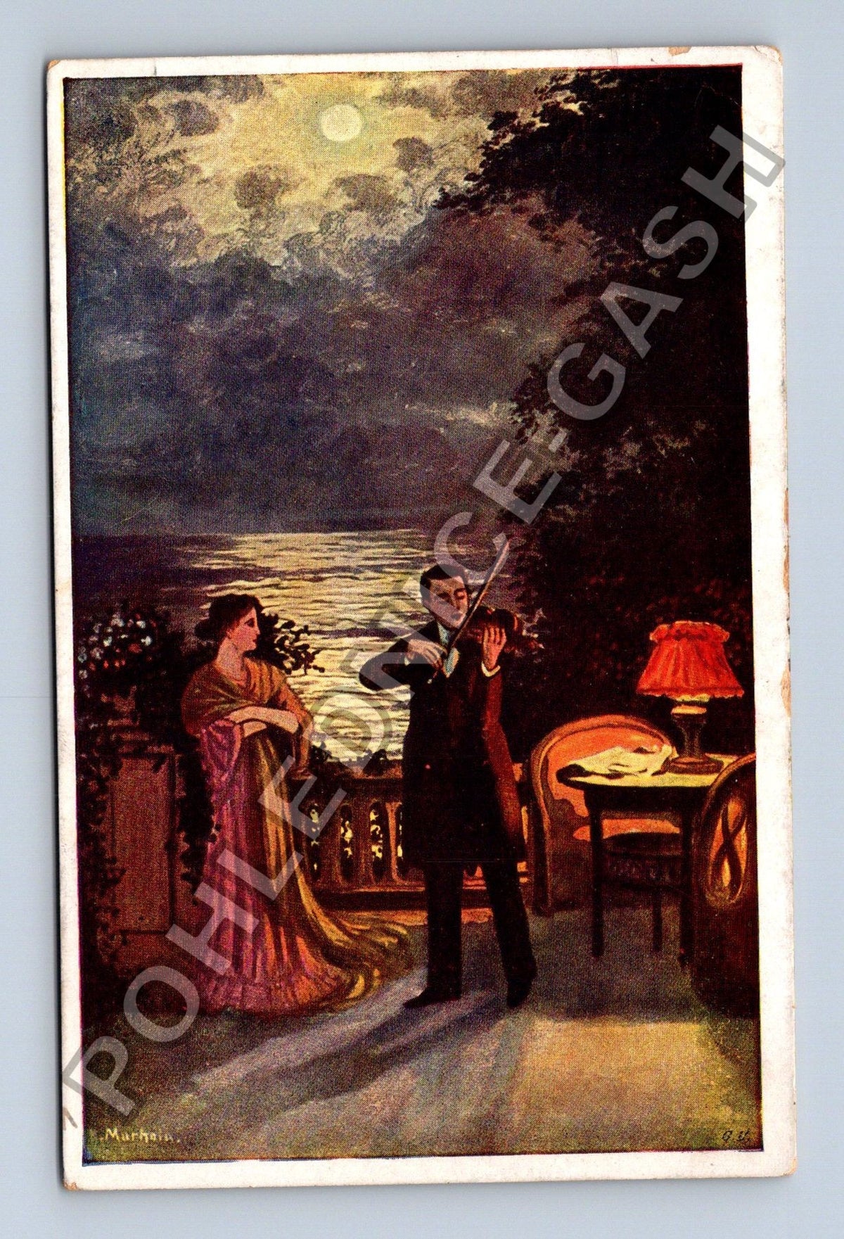 Pohlednice Německo romantická scéna s houslistou (M41951)