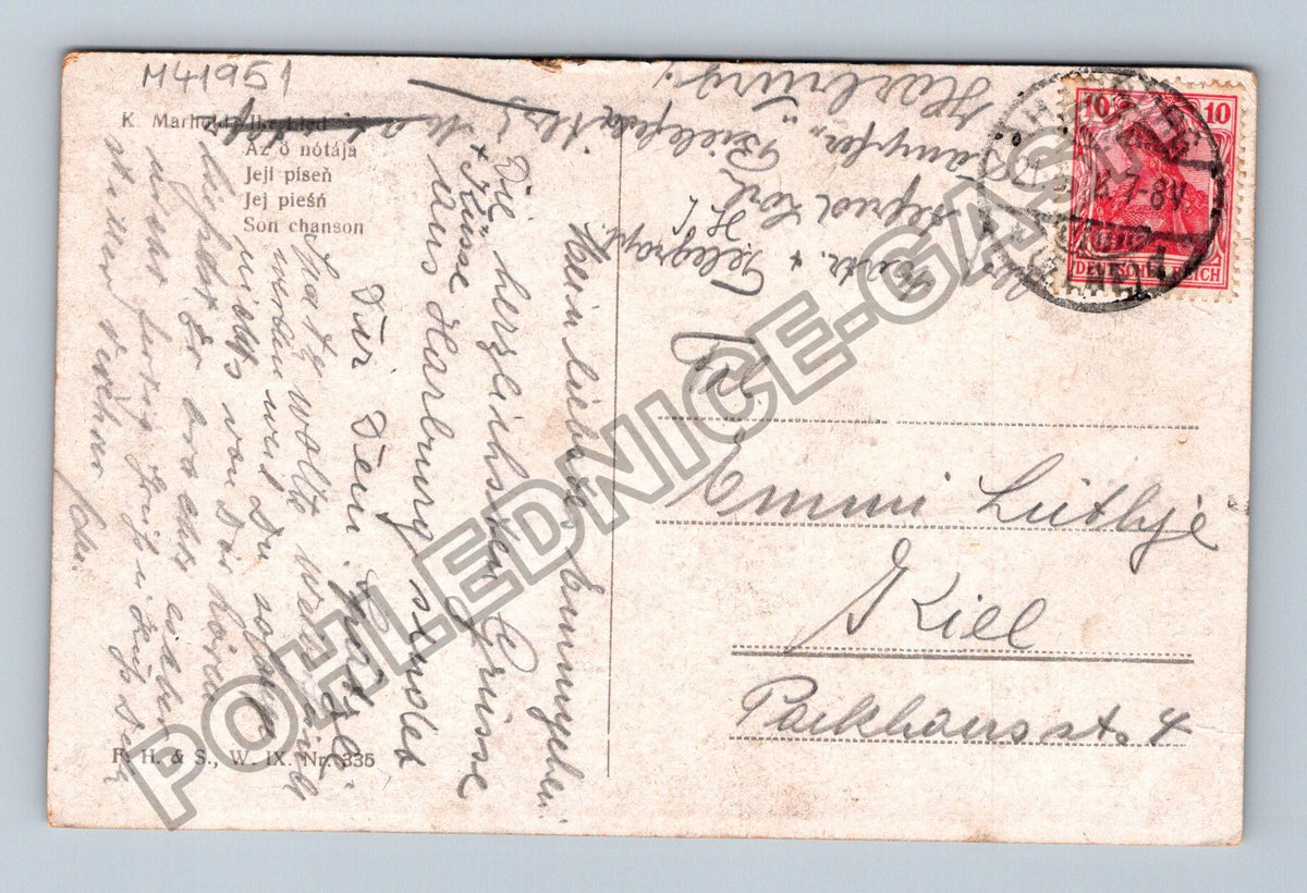 Pohlednice Německo romantická scéna s houslistou (M41951)