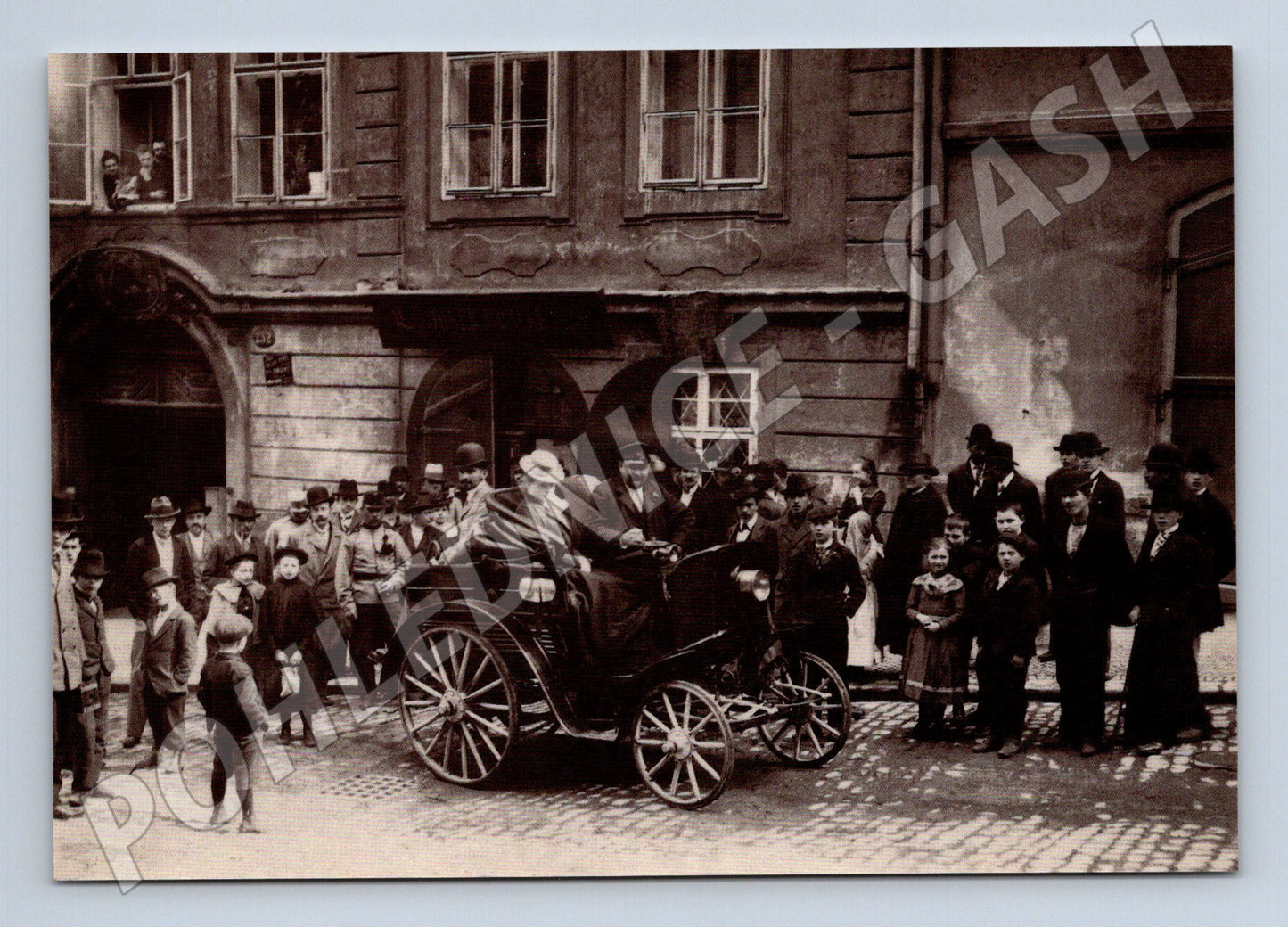 Pohlednice Praha automobil Benz Nerudova ulice 1898 (M4196)