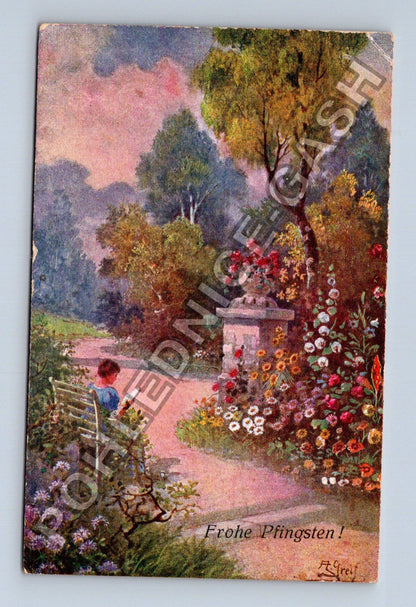 Pohlednice Německo Frohe Pfingsten park čtenář (M42006)
