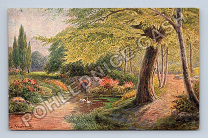 Pohlednice Rakousko park s jezírkem a labutěmi 1924 (M42040)