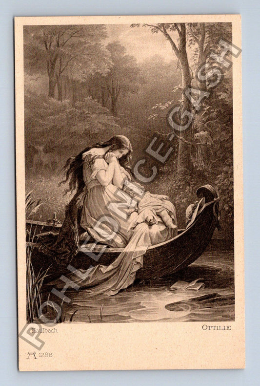 Pohlednice Ottilie Kaulbach romantický motiv žena dítě loď (M42092)