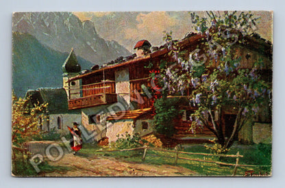 Pohlednice Rakousko alpská krajina s domem a kostelem (M42109)