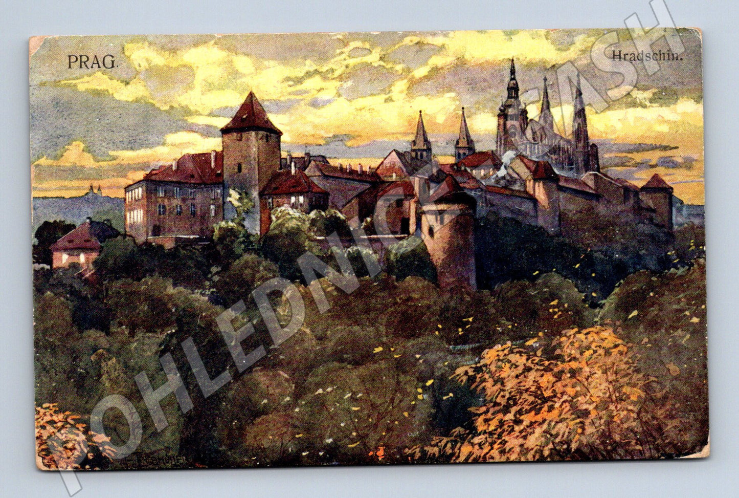 Pohlednice Praha Hradčany malovaná 1919 historický motiv (M4211)