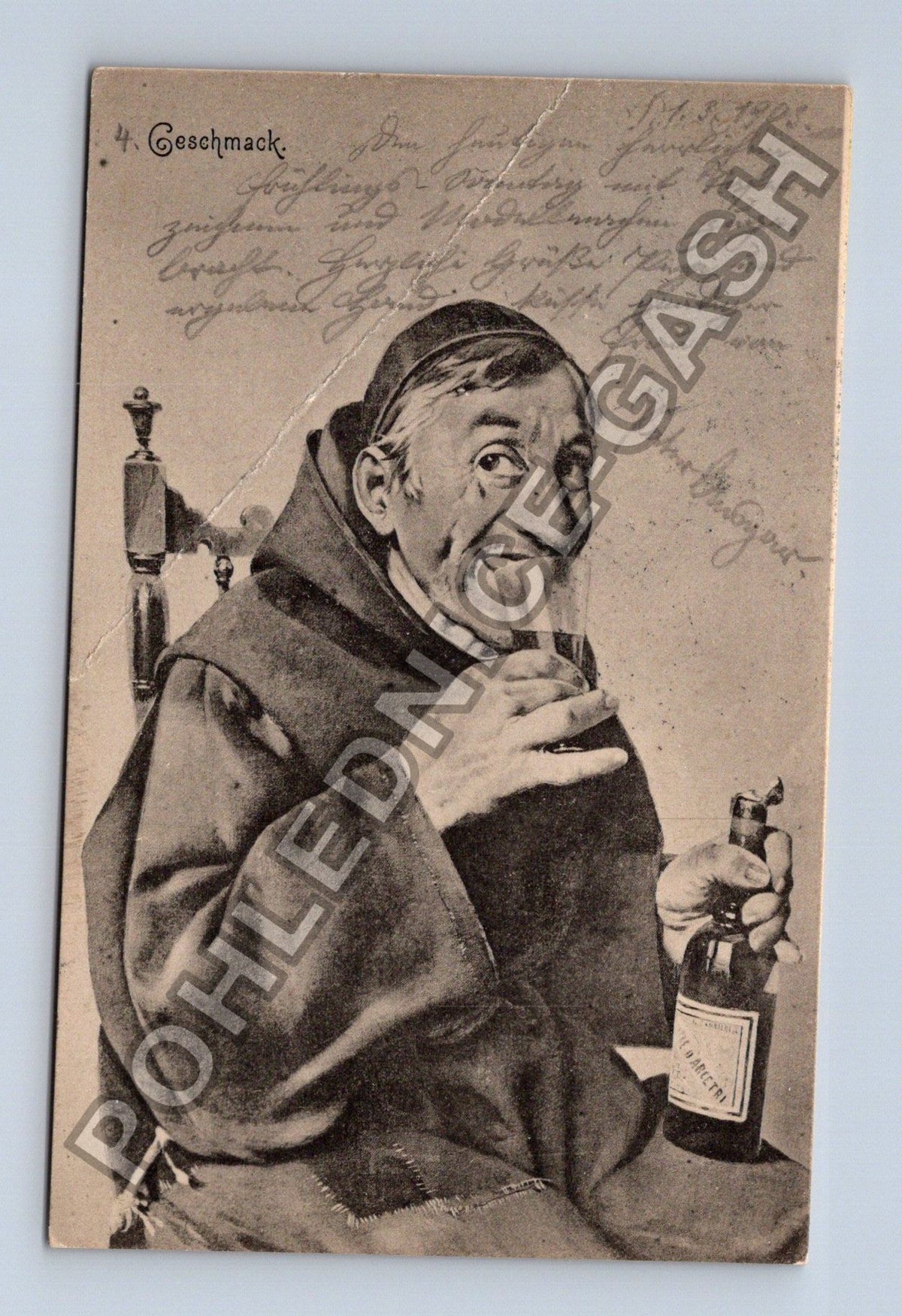 Pohlednice Mnich pije pivo humor 1905 (M42123)
