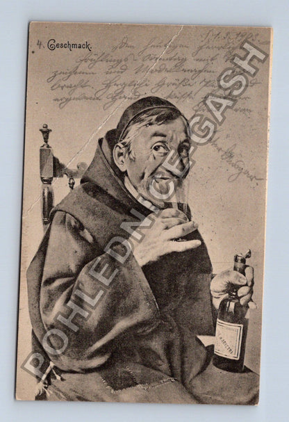 Pohlednice Mnich pije pivo humor 1905 (M42123)